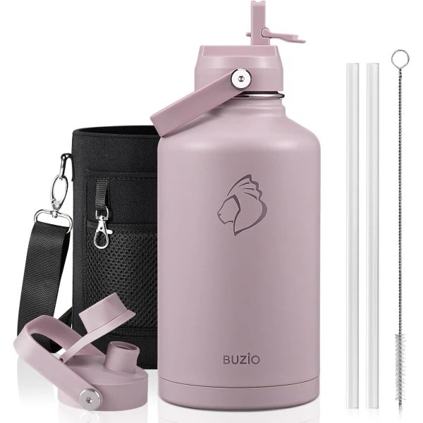 Buzio Duet Series Water Bottle with 2 Lids and Sleeve 1.9L