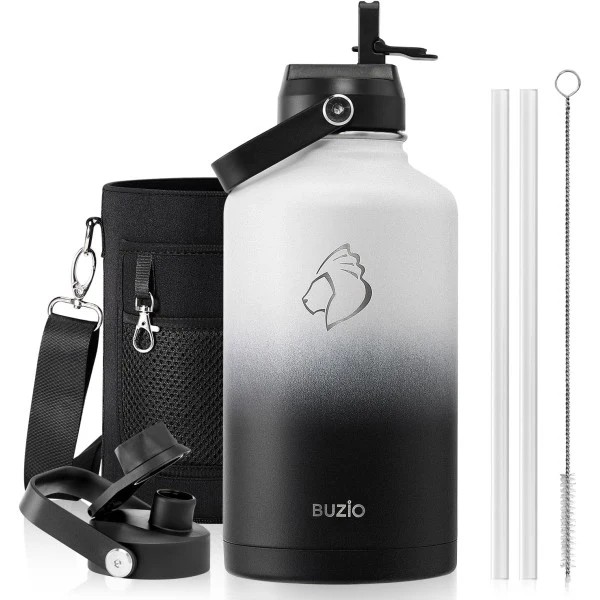 Buzio Duet Series Water Bottle with 2 Lids and Sleeve 1.9L