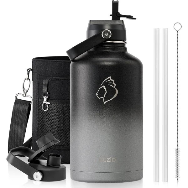 Buzio Duet Series Water Bottle with 2 Lids and Sleeve 1.9L