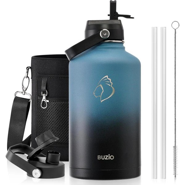 Buzio Duet Series Water Bottle with 2 Lids and Sleeve 1.9L