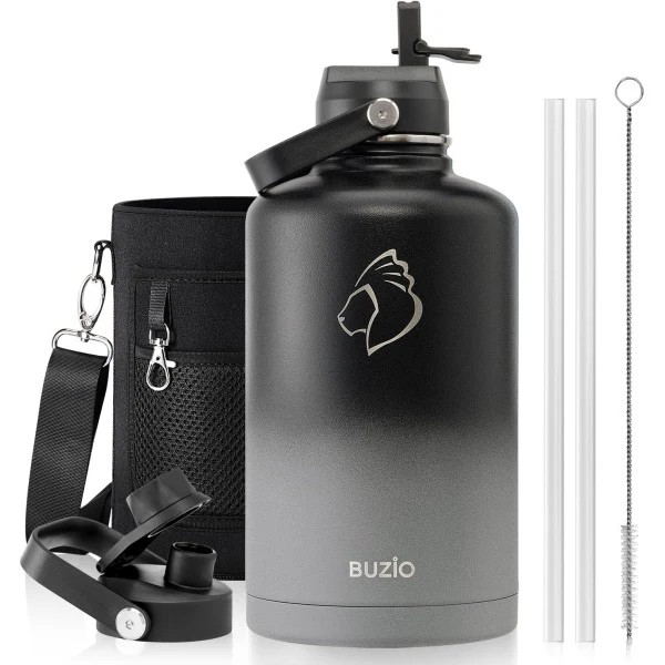 Buzio Duet Series Water Bottle with 2 Lids and Sleeve 2.5L