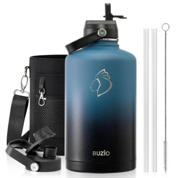Buzio Duet Series Water Bottle with 2 Lids and Sleeve 2.5L