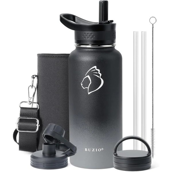 Buzio Trio Series Water Bottle with 3 Lids and Sleeve 1L