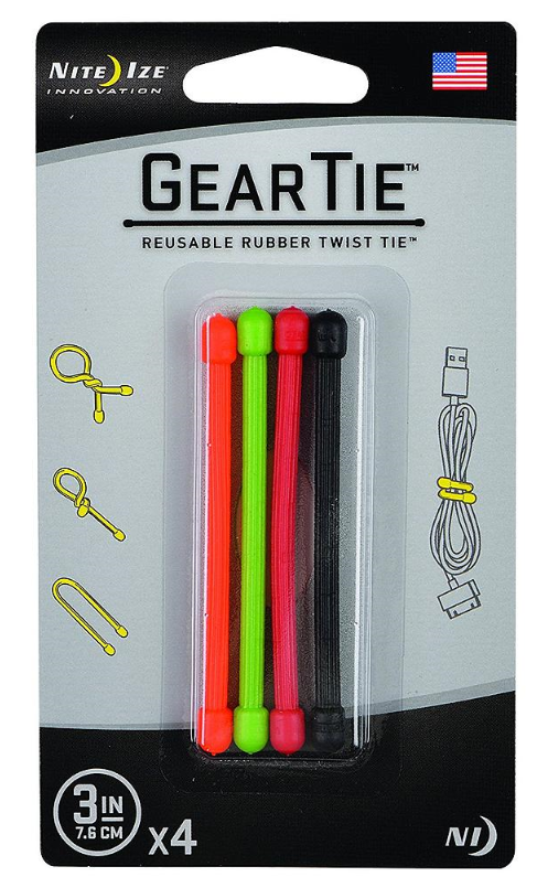 NiteIze Gear Tie® Reusable Rubber Twist Tie 3 in. - 4 Pack