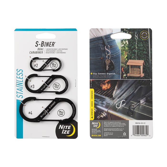 NiteIze S-Biner® Dual Carabiner Stainless Steel #3 - 3 Pack - Black/Stainless